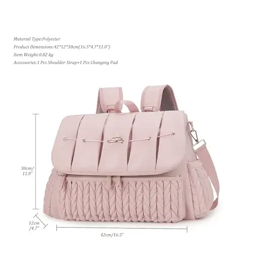 Lmbabter Diaper Bag Backpack Messenger Bag Travel Backpack Maternity Bags Stylish Baby Bag with Changing Pad for Mom (Pink) - 4