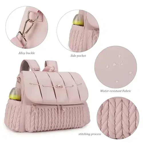 Lmbabter Diaper Bag Backpack Messenger Bag Travel Backpack Maternity Bags Stylish Baby Bag with Changing Pad for Mom (Pink) - LMBABTER (1)