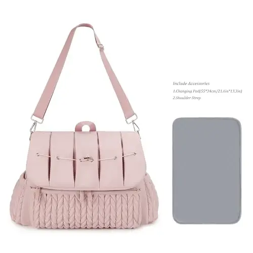 Lmbabter Diaper Bag Backpack Messenger Bag Travel Backpack Maternity Bags Stylish Baby Bag with Changing Pad for Mom (Pink) - 6