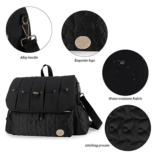 Lmbabter Diaper Bag Backpack Convertible Messenger Bag Travel Backpack Maternity Bags Stylish Baby Bag with Changing Pad for Mom (Black) - 4