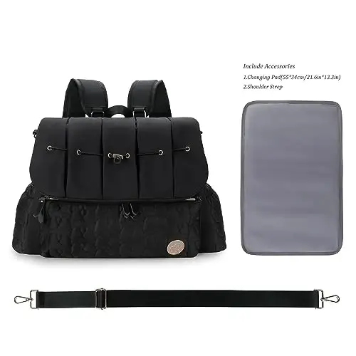 Lmbabter Diaper Bag Backpack Convertible Messenger Bag Travel Backpack Maternity Bags Stylish Baby Bag with Changing Pad for Mom (Black) - 5