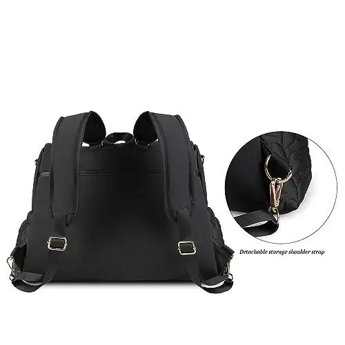 Lmbabter Diaper Bag Backpack Convertible Messenger Bag Travel Backpack Maternity Bags Stylish Baby Bag with Changing Pad for Mom (Black) - 6