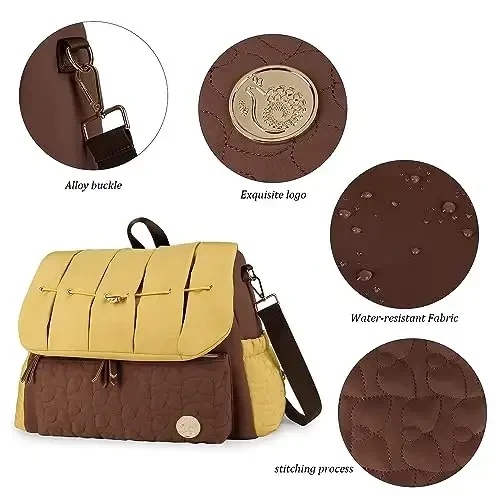 Lmbabter Diaper Bag Backpack Convertible Messenger Bag Travel Backpack Maternity Bags Stylish Baby Bag with Changing Pad for Mom (Brown) - 4