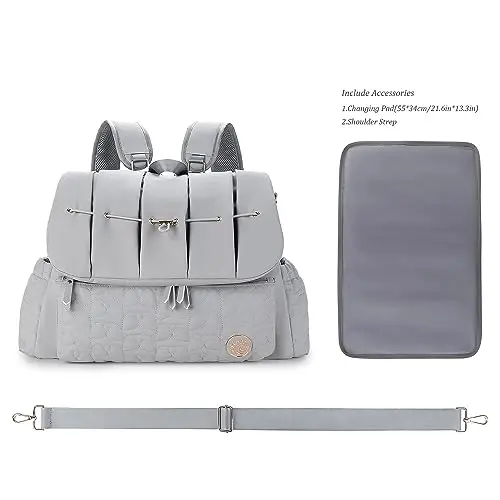 Lmbabter Diaper Bag Backpack Convertible Messenger Bag Travel Backpack Maternity Bags Stylish Baby Bag with Changing Pad for Mom (Gray) - 5