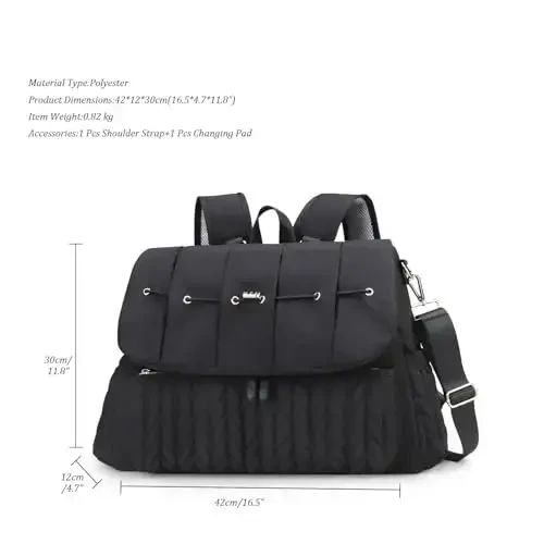 Lmbabter Diaper Bag Backpack Messenger Bag Travel Backpack Maternity Bags Stylish Baby Bag with Changing Pad for Mom (Black B) - 7
