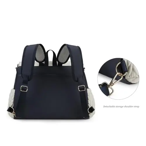 Lmbabter Diaper Bag Backpack Messenger Bag Travel Backpack Maternity Bags Stylish Baby Bag with Changing Pad for Mom (Dark Blue&Beige) - 3