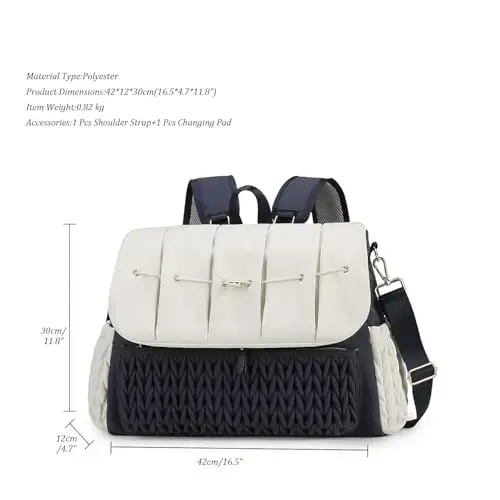 Lmbabter Diaper Bag Backpack Messenger Bag Travel Backpack Maternity Bags Stylish Baby Bag with Changing Pad for Mom (Dark Blue&Beige) - 4