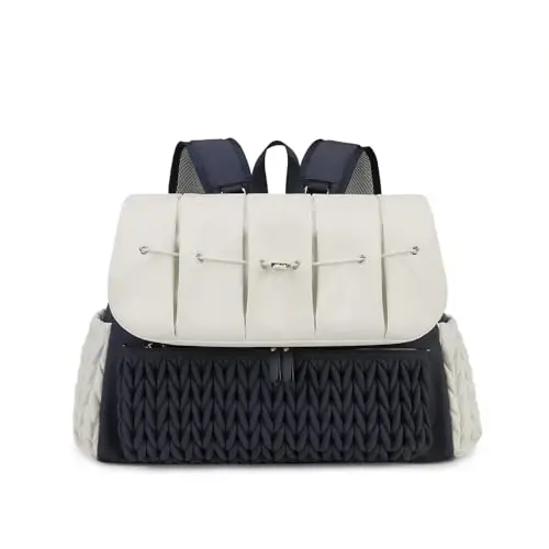 Lmbabter Diaper Bag Backpack Messenger Bag Travel Backpack Maternity Bags Stylish Baby Bag with Changing Pad for Mom (Dark Blue&Beige) - LMBABTER