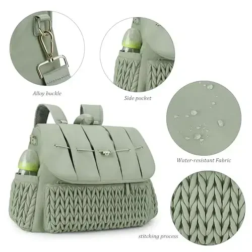 Lmbabter Diaper Bag Backpack Messenger Bag Travel Backpack Maternity Bags Stylish Baby Bag with Changing Pad for Mom (Green) - 2