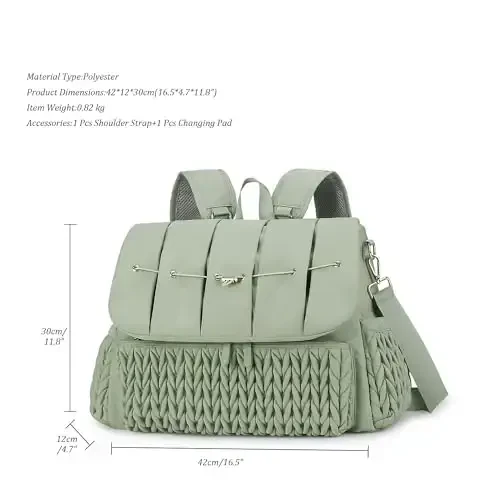 Lmbabter Diaper Bag Backpack Messenger Bag Travel Backpack Maternity Bags Stylish Baby Bag with Changing Pad for Mom (Green) - 4