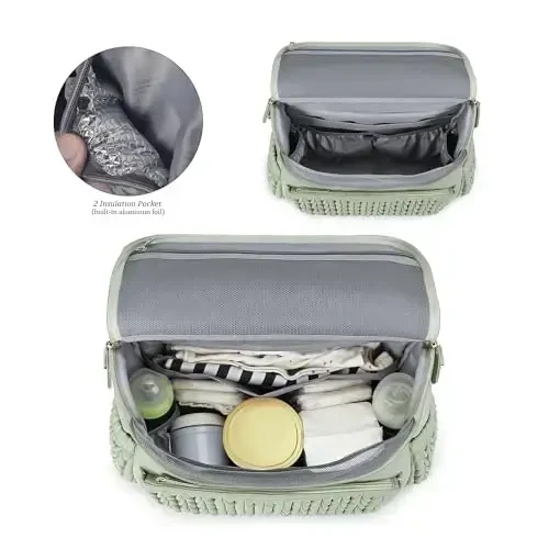 Lmbabter Diaper Bag Backpack Messenger Bag Travel Backpack Maternity Bags Stylish Baby Bag with Changing Pad for Mom (Green) - 5