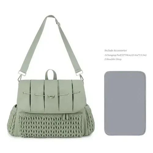Lmbabter Diaper Bag Backpack Messenger Bag Travel Backpack Maternity Bags Stylish Baby Bag with Changing Pad for Mom (Green) - 6
