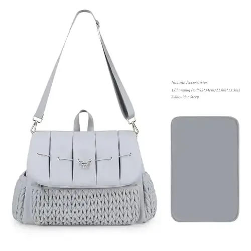 Lmbabter Diaper Bag Backpack Messenger Bag Travel Backpack Maternity Bags Stylish Baby Bag with Changing Pad for Mom (Grey B) - 4