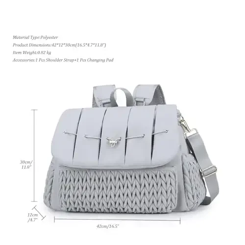 Lmbabter Diaper Bag Backpack Messenger Bag Travel Backpack Maternity Bags Stylish Baby Bag with Changing Pad for Mom (Grey B) - 7