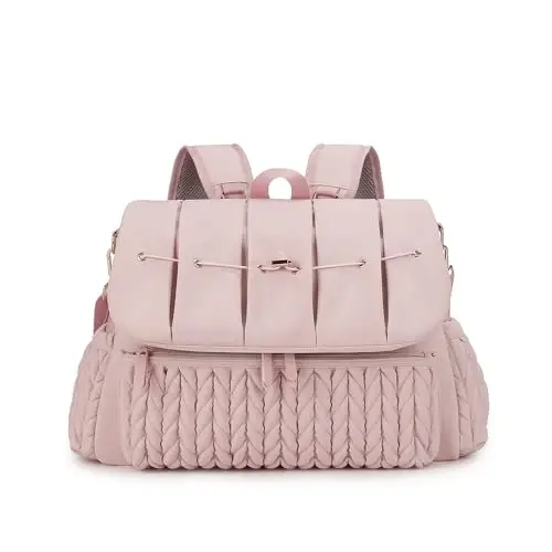 Lmbabter Diaper Bag Backpack Messenger Bag Travel Backpack Maternity Bags Stylish Baby Bag with Changing Pad for Mom (Pink) 