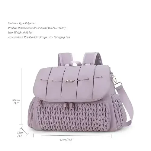 Lmbabter Diaper Bag Backpack Messenger Bag Travel Backpack Maternity Bags Stylish Baby Bag with Changing Pad for Mom (Purple) - 4