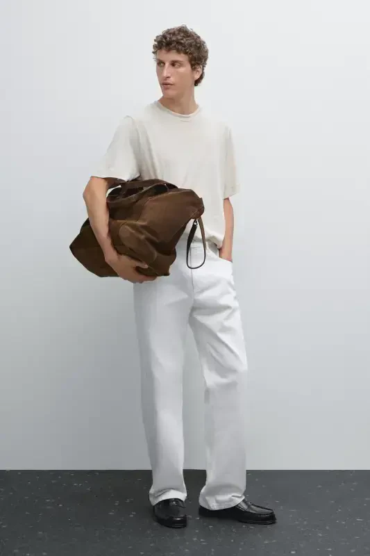 Льняная футболка с короткими рукавами-БЕЖ - 4