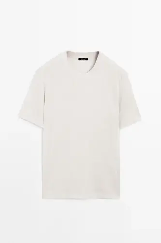 Льняная футболка с короткими рукавами-БЕЖ - 5