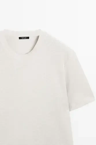 Льняная футболка с короткими рукавами-БЕЖ - 6