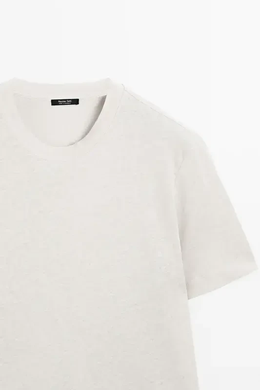 Льняная футболка с короткими рукавами-БЕЖ - 6