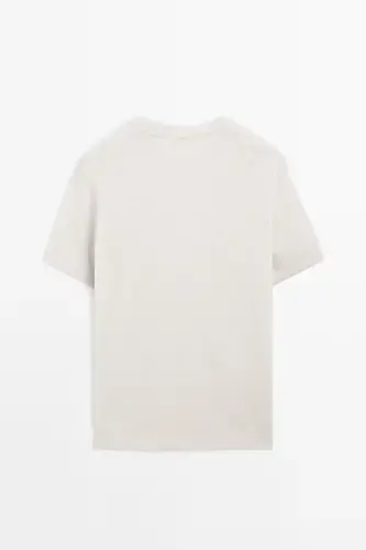 Льняная футболка с короткими рукавами-БЕЖ - 7