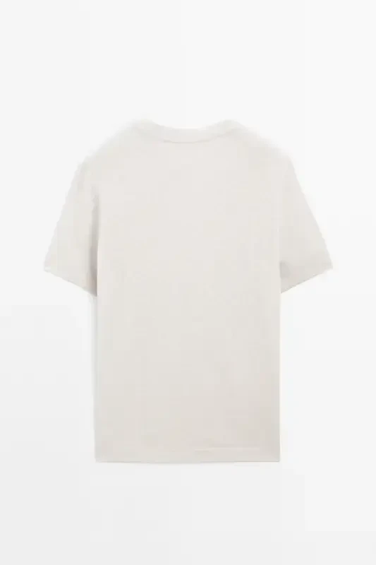 Льняная футболка с короткими рукавами-БЕЖ - 7