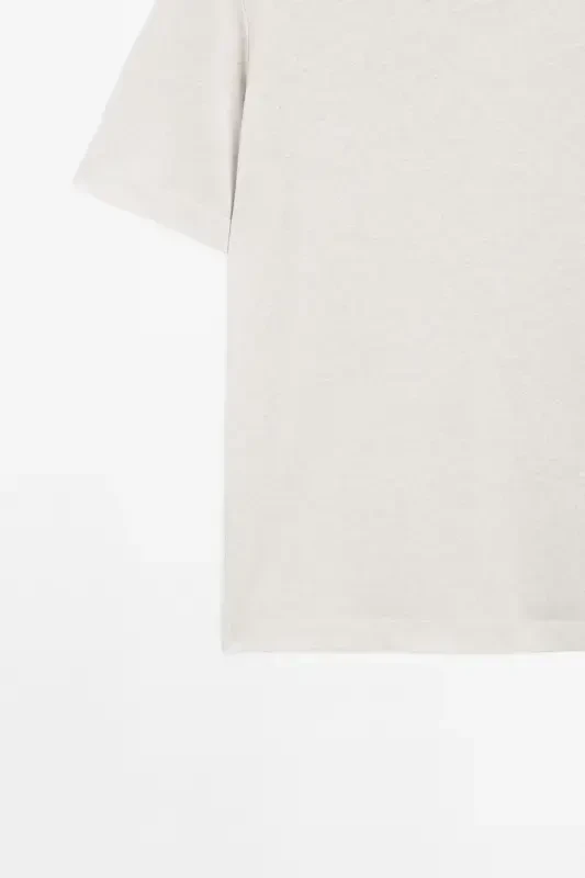 Льняная футболка с короткими рукавами-БЕЖ - 8