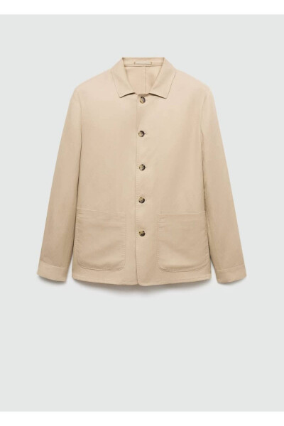 Льняная рубашка-жакет из лиоцелла с карманами - 3