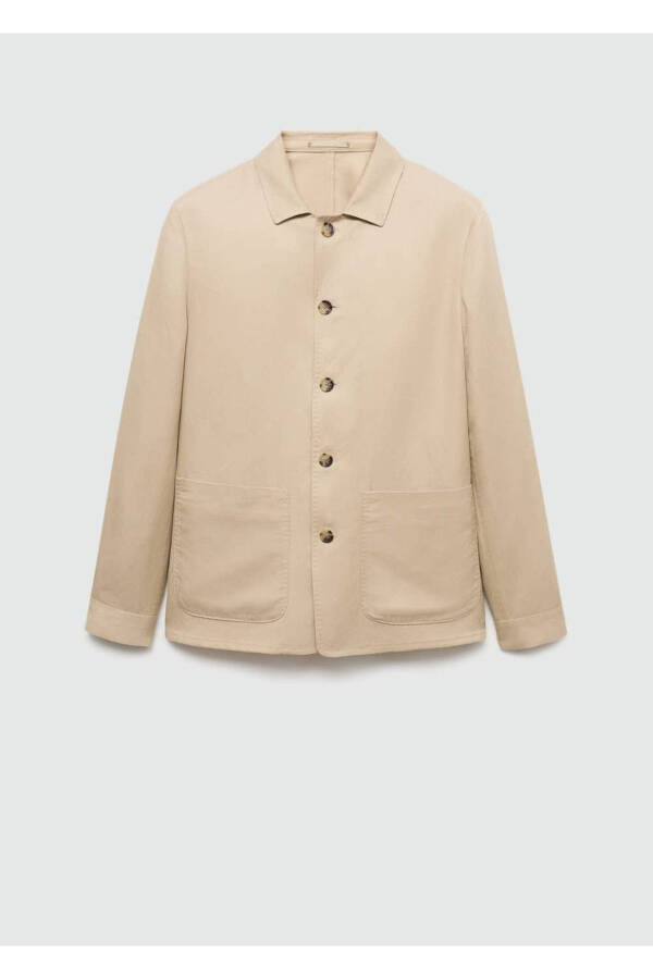 Льняная рубашка-жакет из лиоцелла с карманами - 3