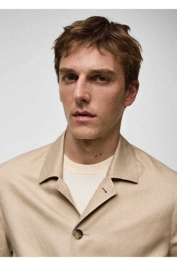 Льняная рубашка-жакет из лиоцелла с карманами - 6