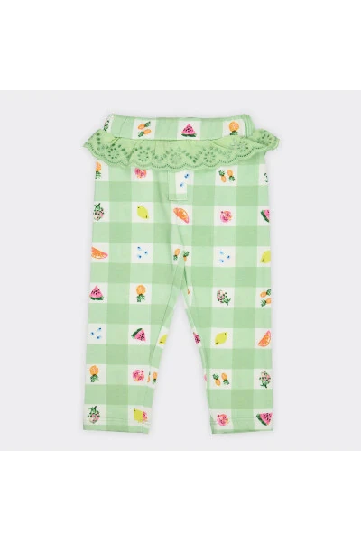 Льняные штаны для девочек с фруктовым рисунком мятного цвета - 4