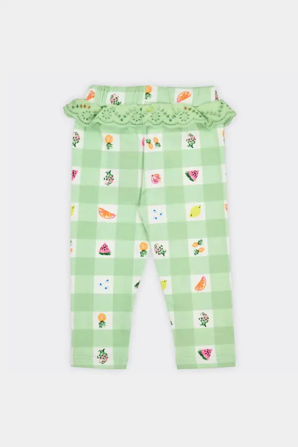 Льняные штаны для девочек с фруктовым рисунком мятного цвета - 2