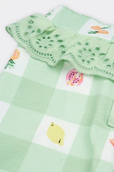 Льняные штаны для девочек с фруктовым рисунком мятного цвета - 3