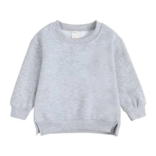 LNICAER Toddler Kids Baby Boys Girls Crewneck Pullover Sweatshirt Fleece Solid Color Coat Warm Fall Winter Clothes - 1