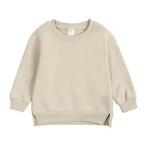 LNICAER Toddler Kids Baby Boys Girls Crewneck Pullover Sweatshirt Fleece Solid Color Coat Warm Fall Winter Clothes - LNICAER