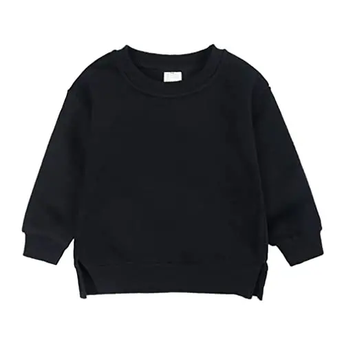 LNICAER Toddler Kids Baby Boys Girls Crewneck Pullover Sweatshirt Fleece Solid Color Coat Warm Fall Winter Clothes - 1