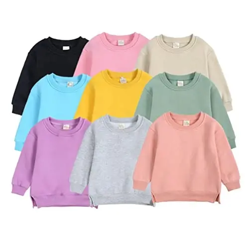 LNICAER Toddler Kids Baby Boys Girls Crewneck Pullover Sweatshirt Fleece Solid Color Coat Warm Fall Winter Clothes - 2