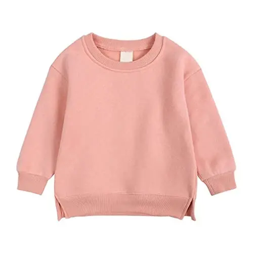 LNICAER Toddler Kids Baby Boys Girls Crewneck Pullover Sweatshirt Fleece Solid Color Coat Warm Fall Winter Clothes - 1
