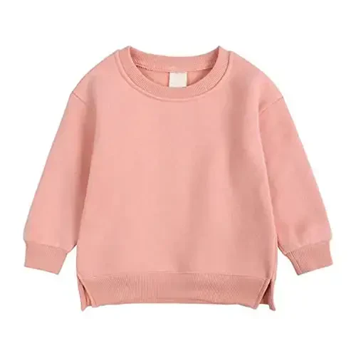 LNICAER Toddler Kids Baby Boys Girls Crewneck Pullover Sweatshirt Fleece Solid Color Coat Warm Fall Winter Clothes - 1