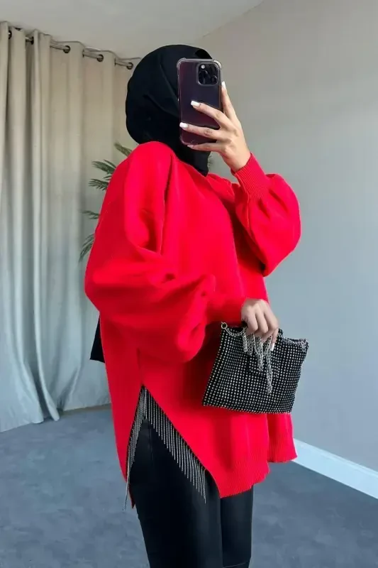 Locamz yarim zanjirli triko ko'ylagi - Qizil - 3