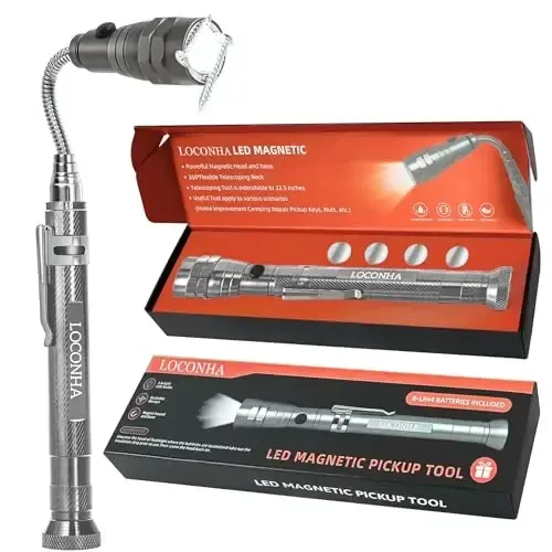 LOCONHA Magnetic Pickup Tool with LED Lights, Telescoping Magnet Flashlight, Cool Gadget Birthday Gifts Christmas Day Gifts for Men, Handyman, Husband, Boyfriend, Him, Father, Dad (1 Pack Silvery) - 1