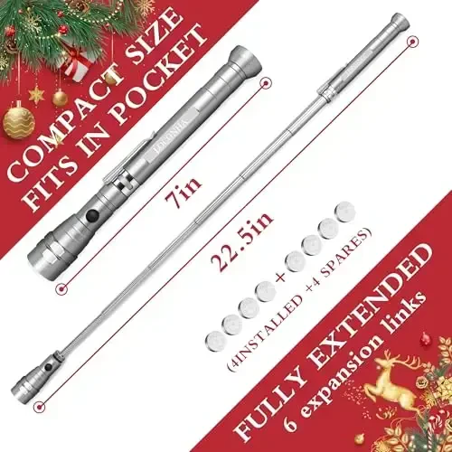 LOCONHA Magnetic Pickup Tool with LED Lights, Telescoping Magnet Flashlight, Cool Gadget Birthday Gifts Christmas Day Gifts for Men, Handyman, Husband, Boyfriend, Him, Father, Dad (1 Pack Silvery) - 2