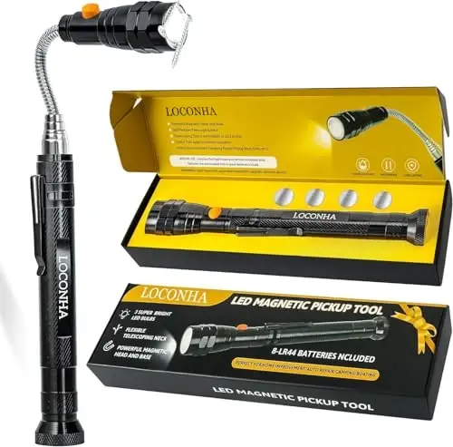 LOCONHA Magnetic Pickup Tool with LED Lights, Telescoping Magnet Flashlight, Cool Gadget Birthday Gifts Christmas Day Gifts for Men, Handyman, Husband, Boyfriend, Him, Father, Dad - 1