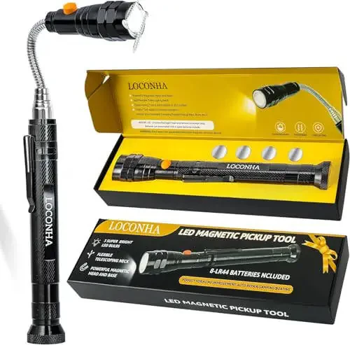 LOCONHA Magnetic Pickup Tool with LED Lights, Telescoping Magnet Flashlight, Cool Gadget Birthday Gifts Christmas Day Gifts for Men, Handyman, Husband, Boyfriend, Him, Father, Dad (1 Pack) - 1