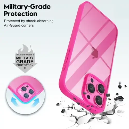 LoeoeL для iPhone 16 Pro Max Чехол Прозрачный, гибридный чехол для телефона 16 Pro Max [Твердый пластик и мягкий силиконовый бампер] Акриловая не желтеющая тонкая защитная накладка для женщин, неоновый горячий розовый - 6