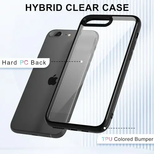 LoeoeL для iPhone 8 Plus/ 7 Plus Чехол Прозрачный, Прозрачный Гибридный Чехол для Телефона [Твердый Пластик и Мягкий Силиконовый Бампер] Акриловый Не желтеющий Тонкий Тонкий Защитный Чехол для Женщин, Черный - LOEOEL (1)