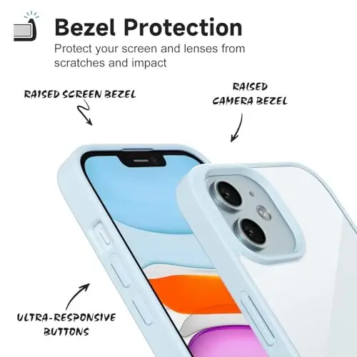 LoeoeL for iPhone 11 Case Clear, Transparent Hybrid 11 Phone Case [Hard Plastic & Soft Silicone Bumper] Acrylic Non Yellowing Thin Slim Protective Cover for Women, Light Blue - 4