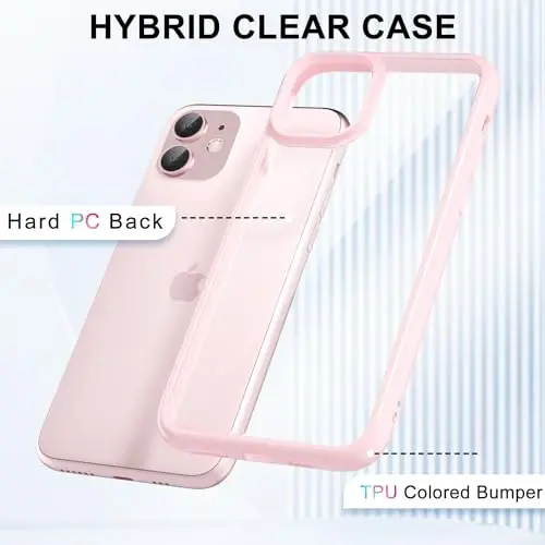 LoeoeL for iPhone 11 Case Clear, Transparent Hybrid 11 Phone Case [Hard Plastic & Soft Silicone Bumper] Acrylic Non Yellowing Thin Slim Protective Cover for Women, Light Pink - 3