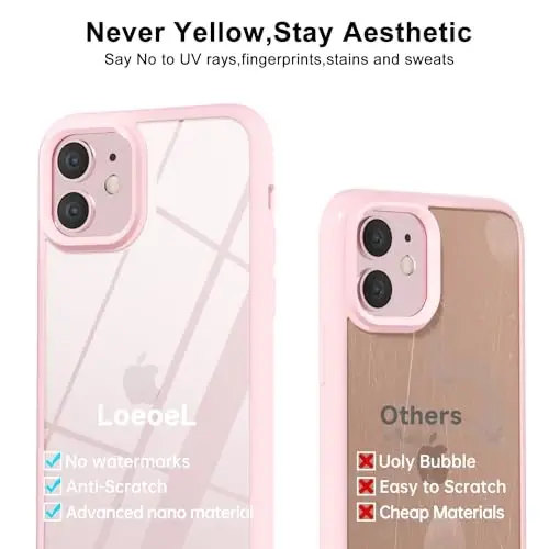 LoeoeL for iPhone 11 Case Clear, Transparent Hybrid 11 Phone Case [Hard Plastic & Soft Silicone Bumper] Acrylic Non Yellowing Thin Slim Protective Cover for Women, Light Pink - 4