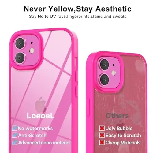 LoeoeL for iPhone 11 Case Clear, Transparent Hybrid 11 Phone Case [Hard Plastic & Soft Silicone Bumper] Acrylic Non Yellowing Thin Slim Protective Cover for Women, Neon Hot Pink - 4